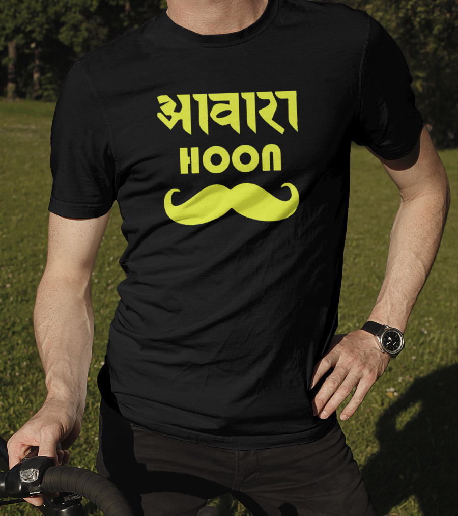 Awaara Hoon Hindi Text With Yellow Moustache T-Shirt