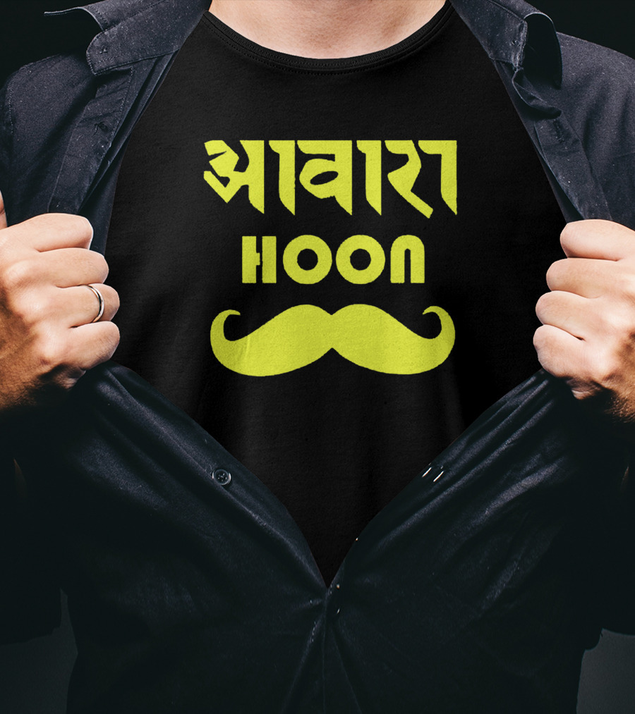 Awaara Hoon Hindi Text With Yellow Moustache T-Shirt