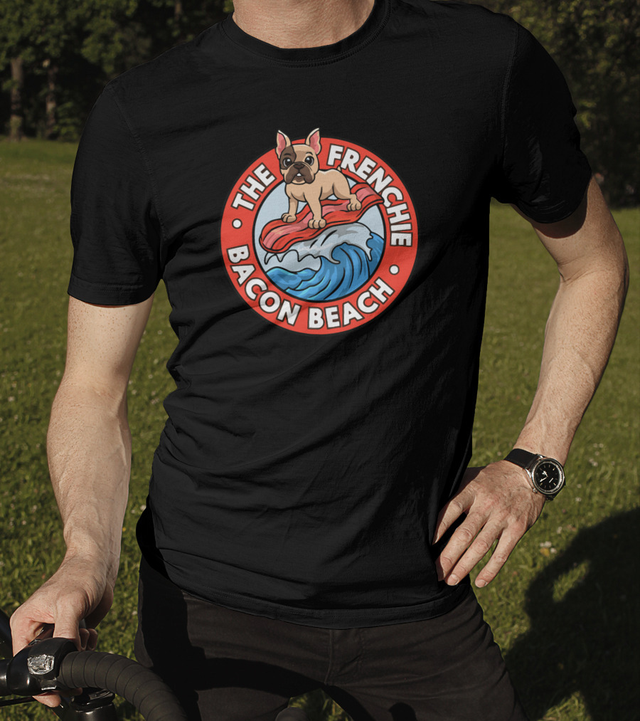 The Frenchie Bacon Beach Surf Wave T-Shirt