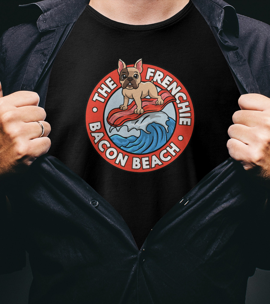 The Frenchie Bacon Beach Surf Wave T-Shirt