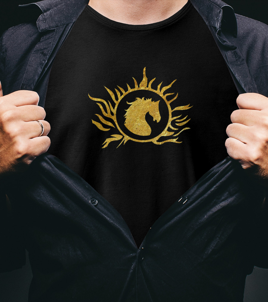 Bahubali Empire Gold Horse Head Sunburst T-Shirt