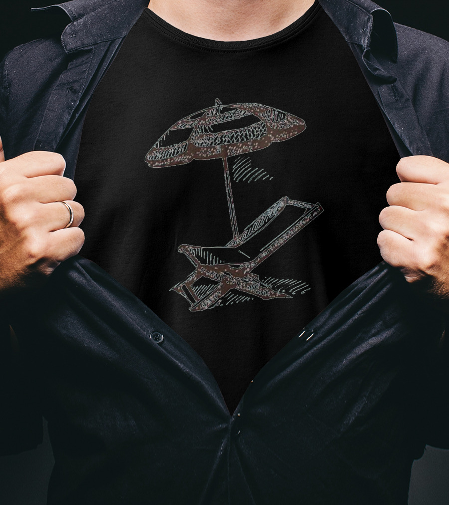 Beach Umbrella And Lounge Chair Sketch T-Shirt