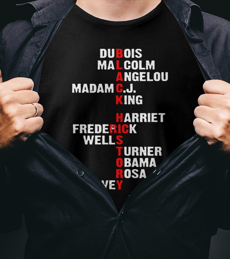 Black History 365 Du Bois Malcolm Angelou Madam C.J. King Harriet Frederick Wells Turner Obama Rosa Garvey T-Shirt