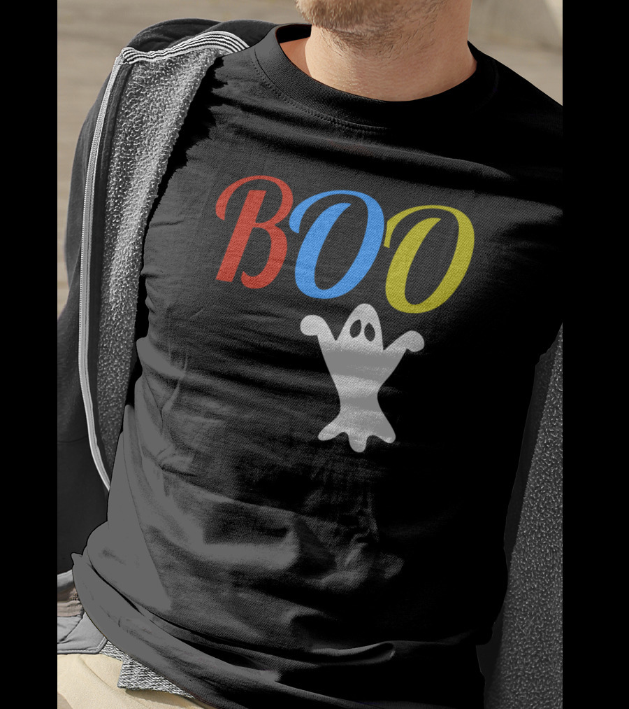 BOO Ghost Multicolor Halloween Spooky T-Shirt