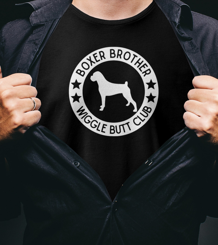 Boxer Brother Wiggle Butt Club Circle Stars Dog T-Shirt