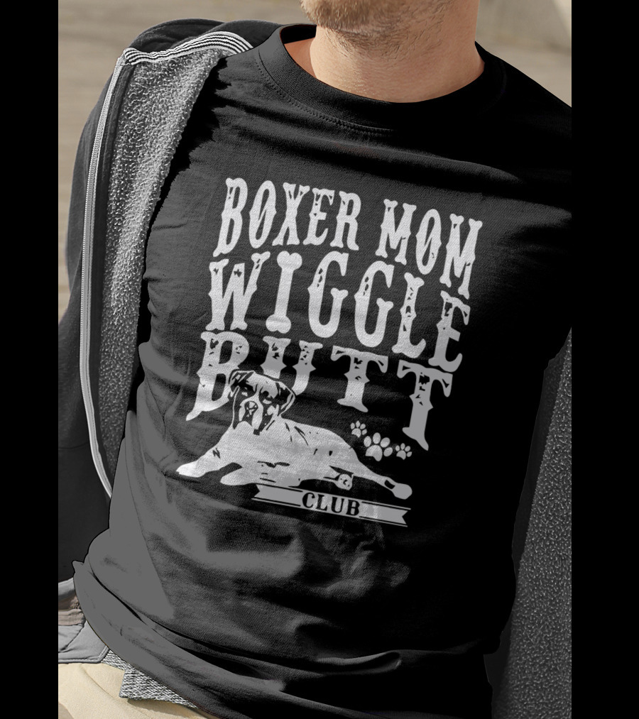 Boxer Mom Wiggle Butt Club Pawprint Dog T-Shirt