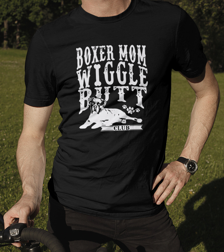 Boxer Mom Wiggle Butt Club Pawprint Dog T-Shirt