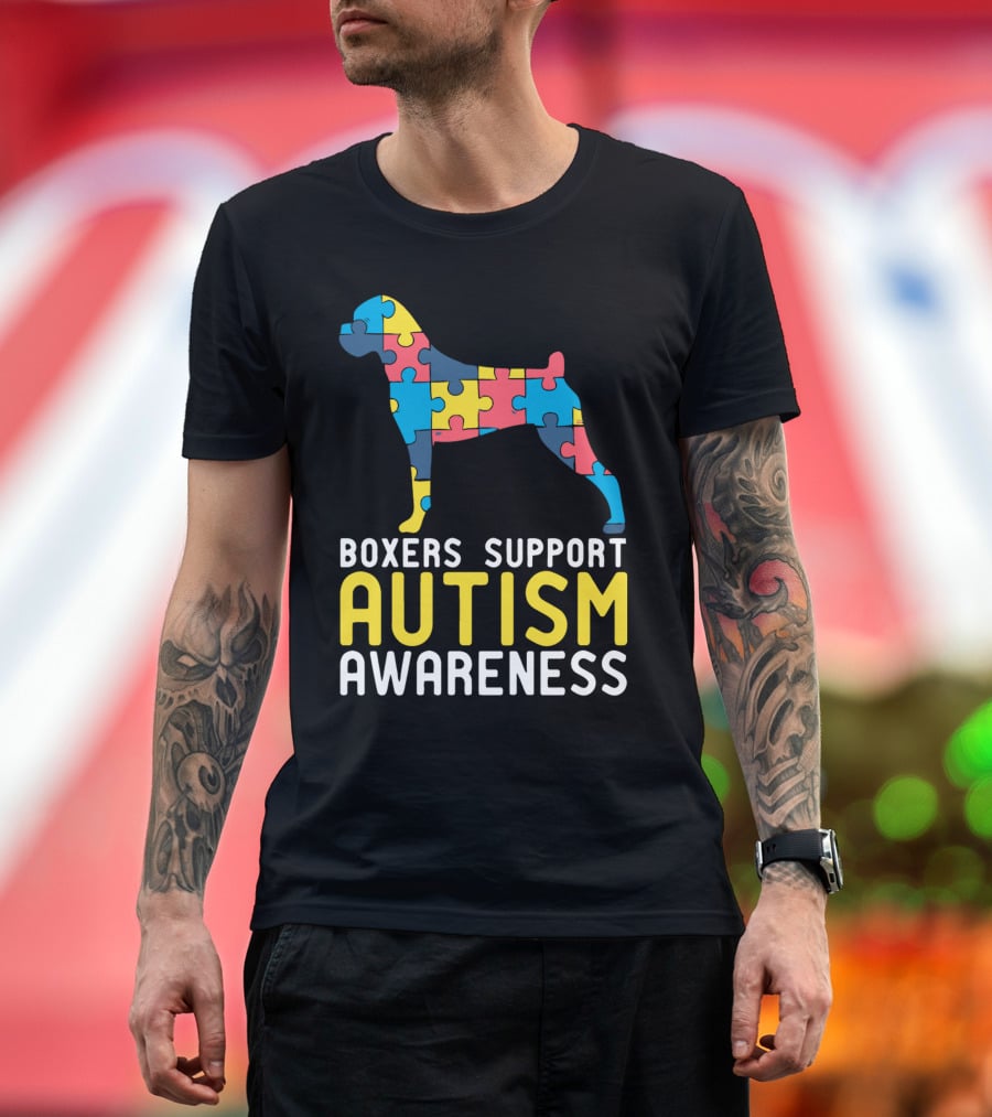 Boxers Support Autism Awareness Puzzle Dog T-Shirt