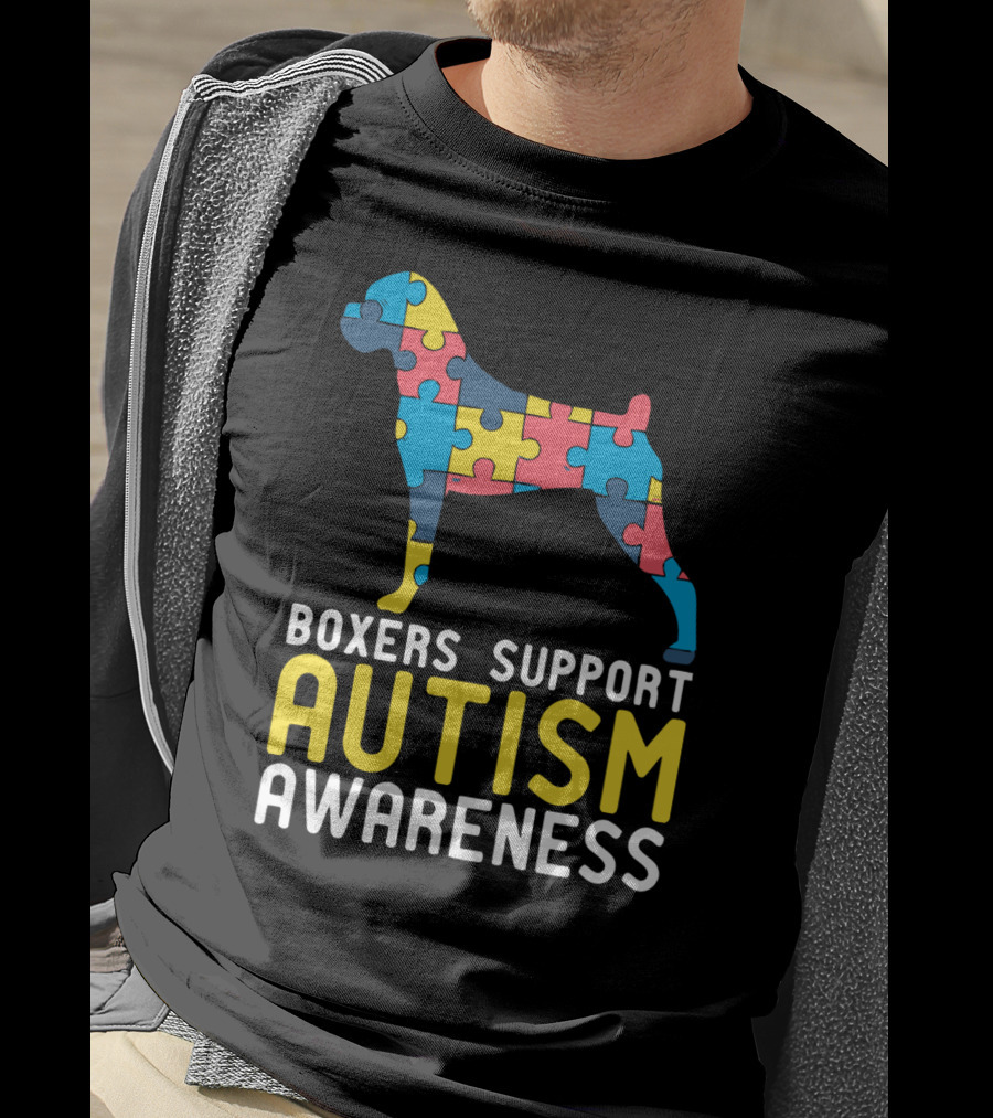 Boxers Support Autism Awareness Puzzle Dog T-Shirt