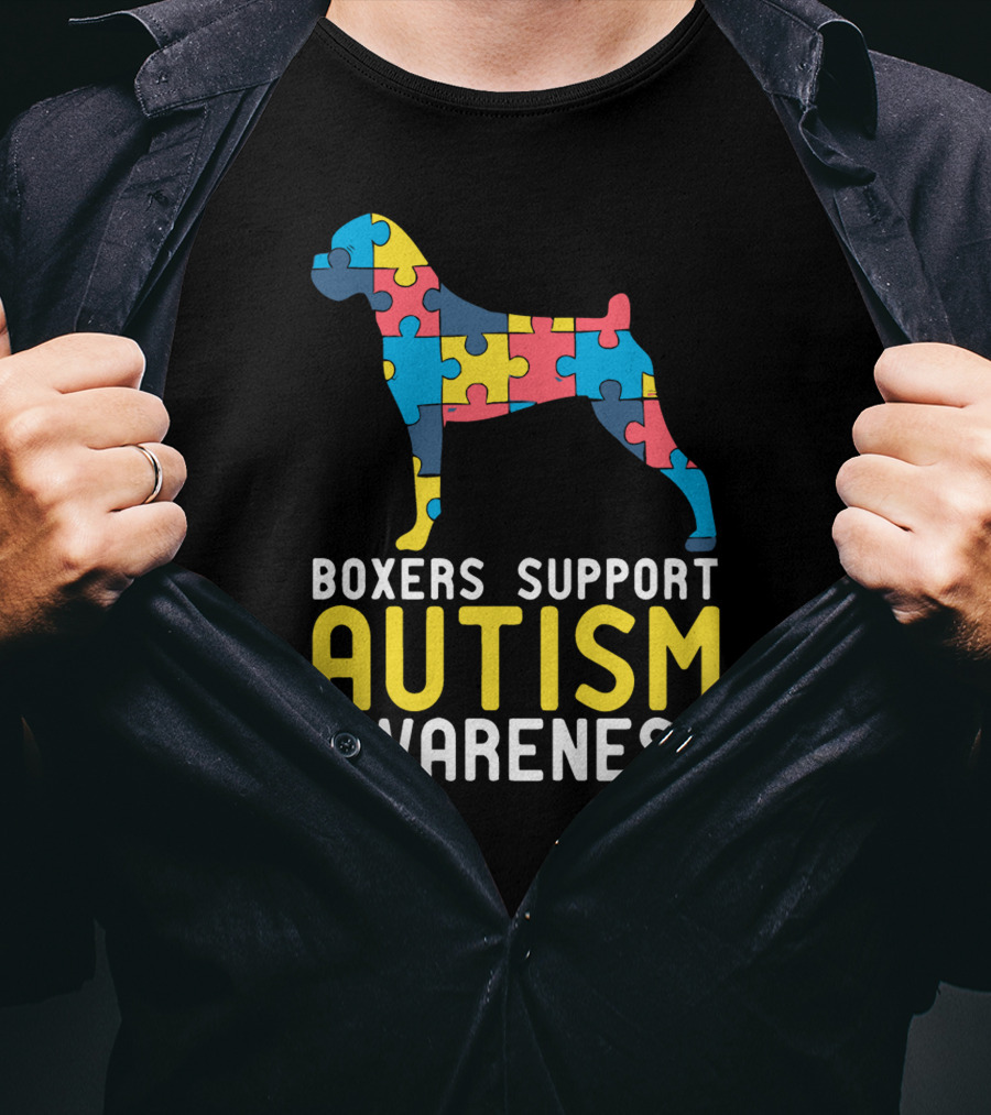 Boxers Support Autism Awareness Puzzle Dog T-Shirt