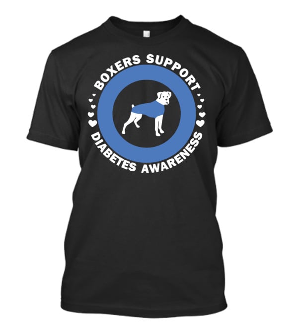Boxers Support Diabetes Awareness With Heart Symbols And Boxer In Blue Circle T-Shirt