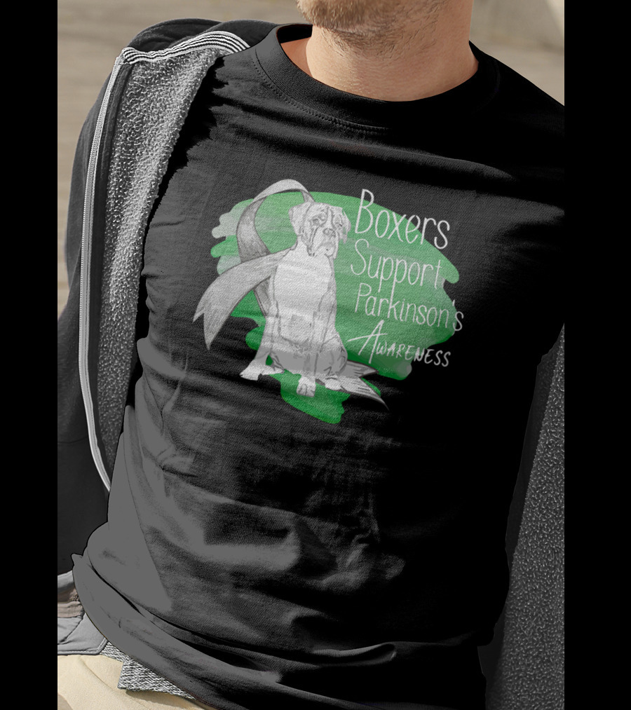 Boxers Support Parkinson's Awareness With Ribbon And Dog T-Shirt
