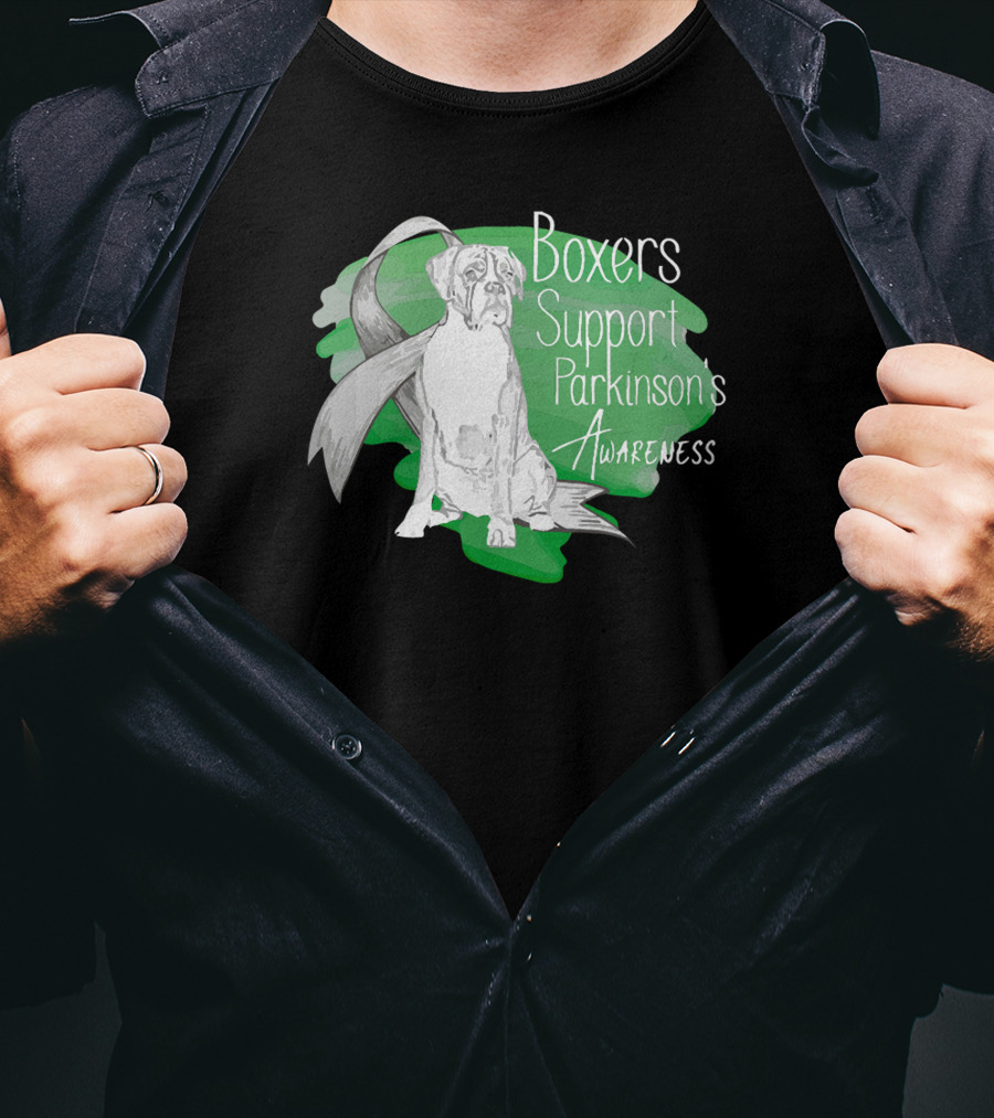 Boxers Support Parkinson's Awareness With Ribbon And Dog T-Shirt