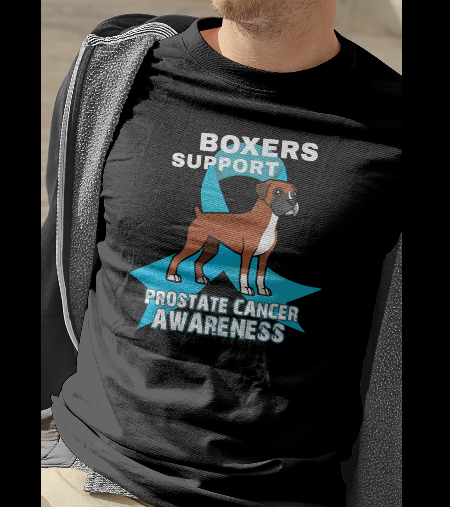 Boxers Support Prostate Cancer Awareness Ribbon Dog T-Shirt