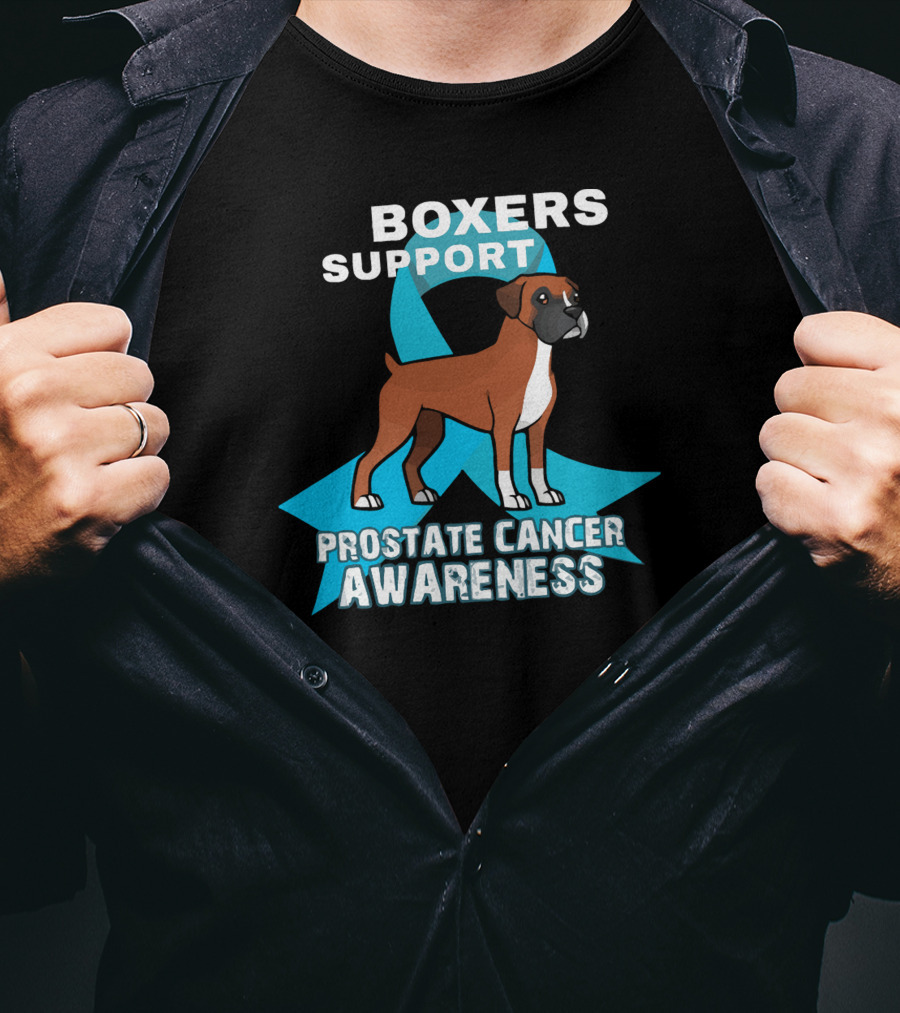 Boxers Support Prostate Cancer Awareness Ribbon Dog T-Shirt