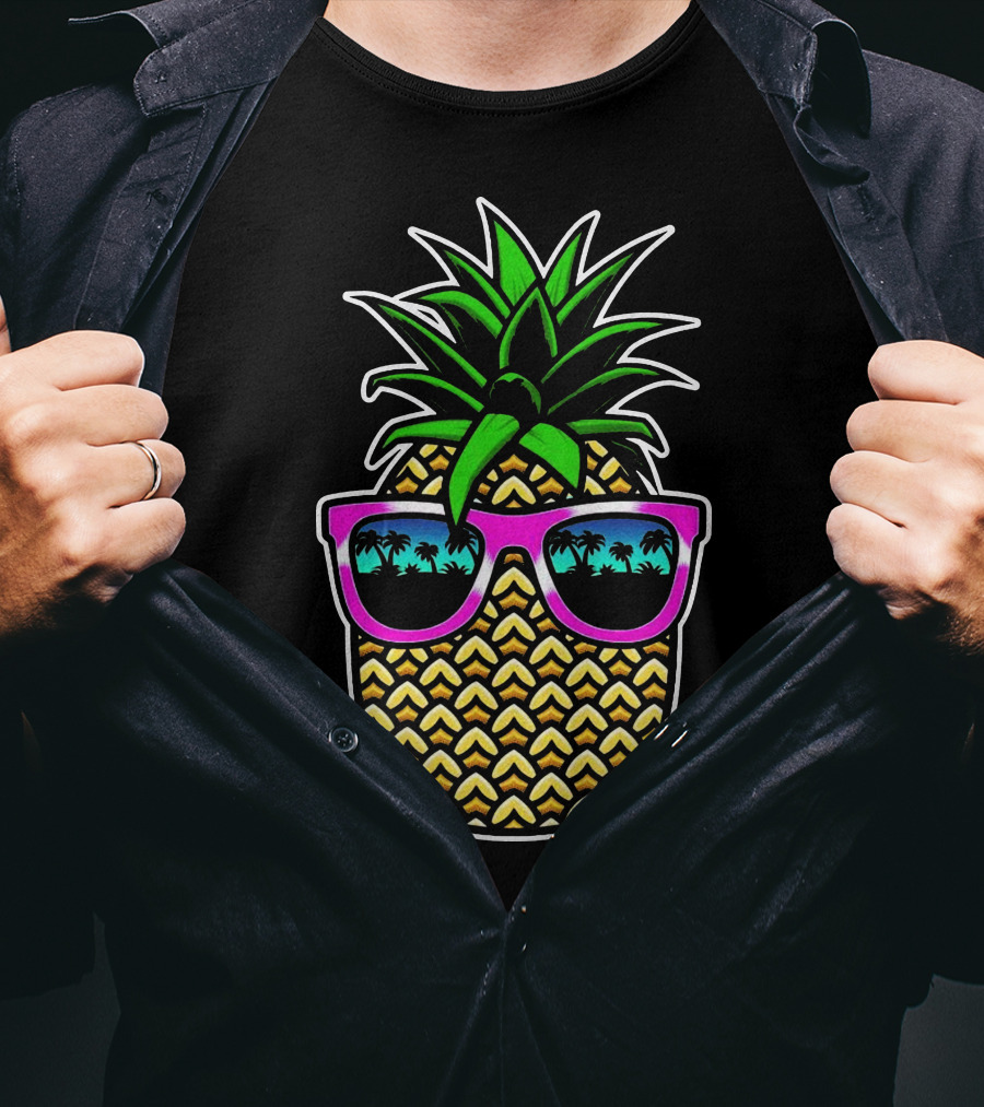 Pineapple Cool Retro Sunglasses Paradise Palm Trees T-Shirt