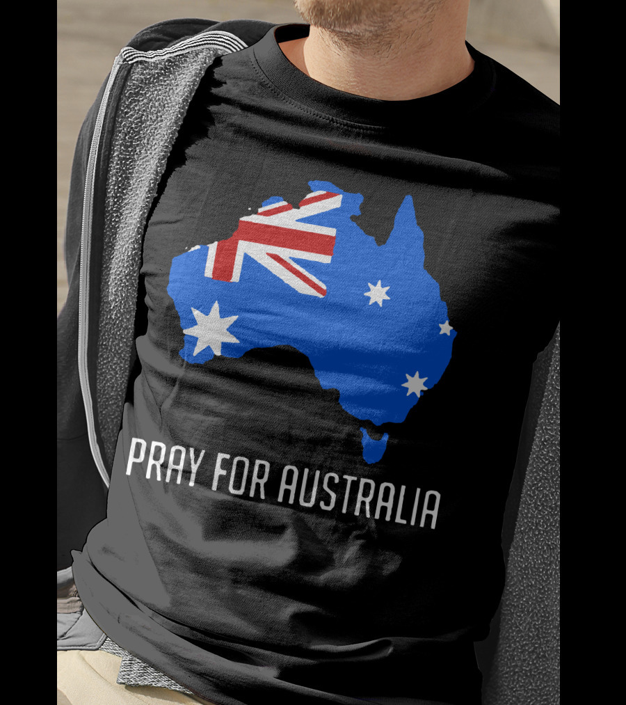 Pray For Australia Forest Fires Australia Map Flag Stars T-Shirt