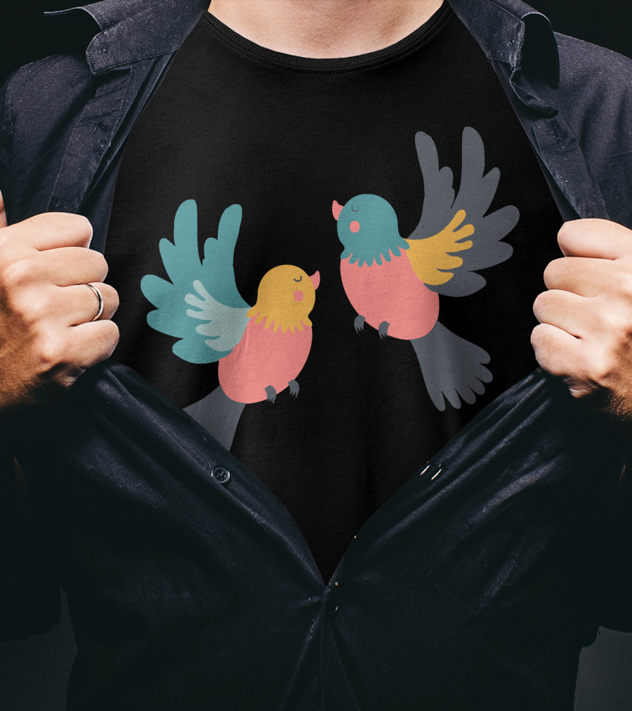 Pretty Birds Vibrant Colorful Avian Pair T-Shirt