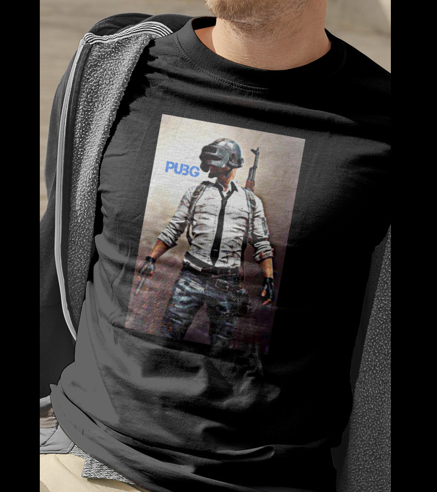 PUBG Battlegrounds Helmet Character With Gun And Tie T-Shirt