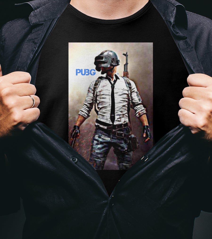 PUBG Battlegrounds Helmet Character With Gun And Tie T-Shirt