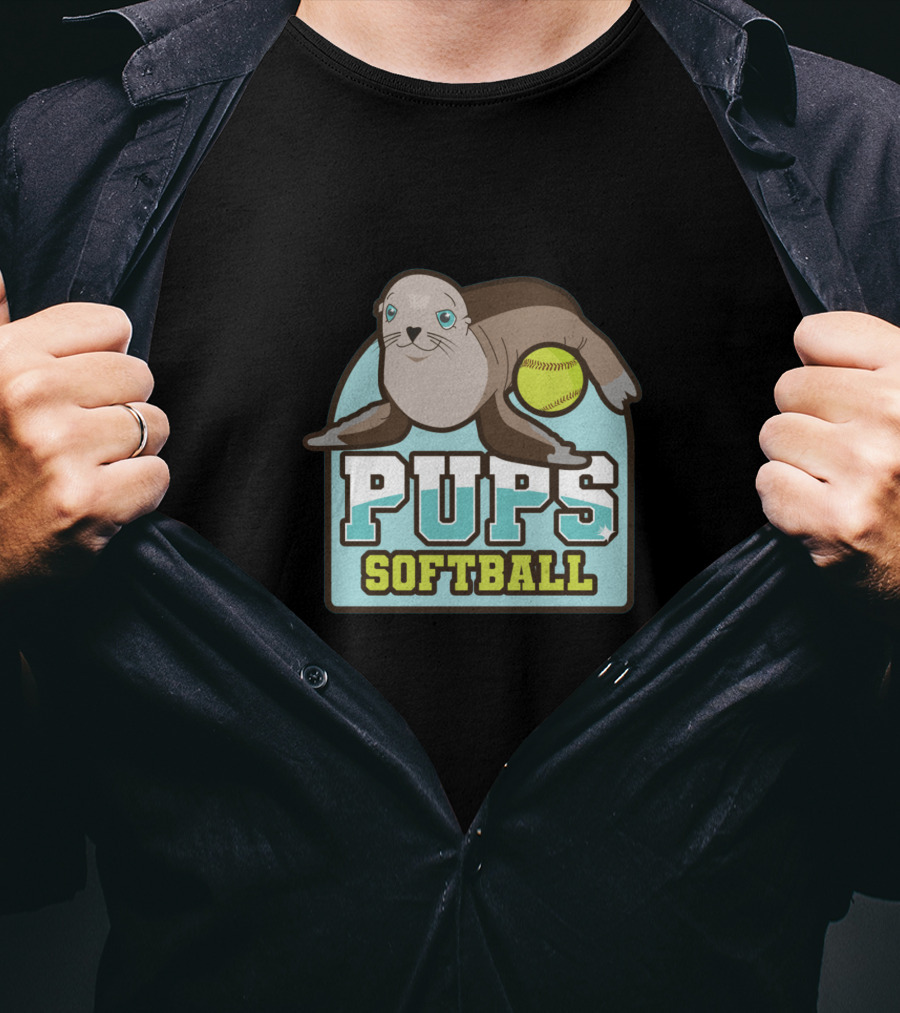 Pups Softball Seal With Yellow Ball T-Shirt