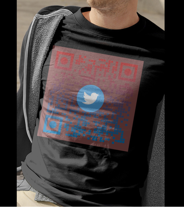 Twitter QR Code Red Blue Squares T-Shirt
