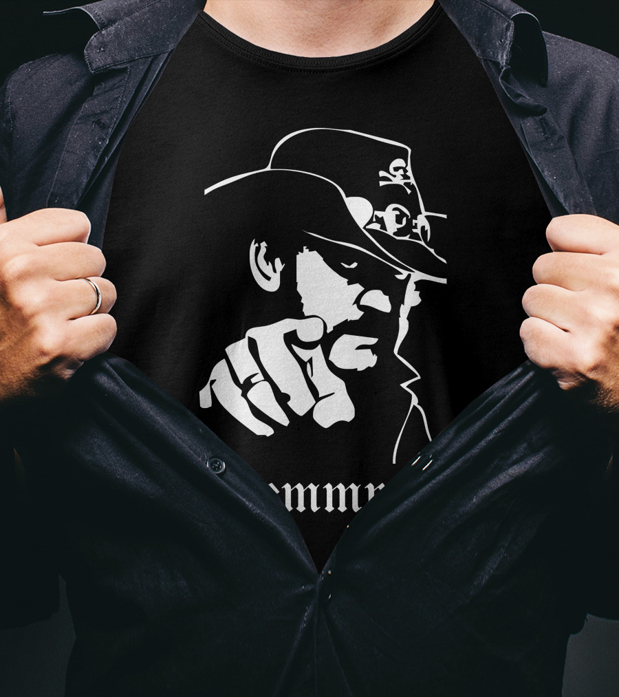 Lemmy Kilmister Memorial Tribute Iconic Figure With Hat And Crossbones T-Shirt