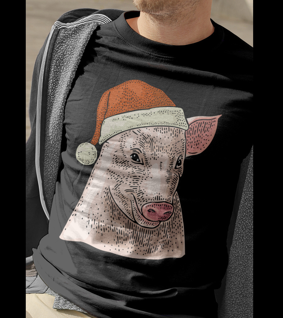 Pig In Santa Claus Cap Christmas T-Shirt
