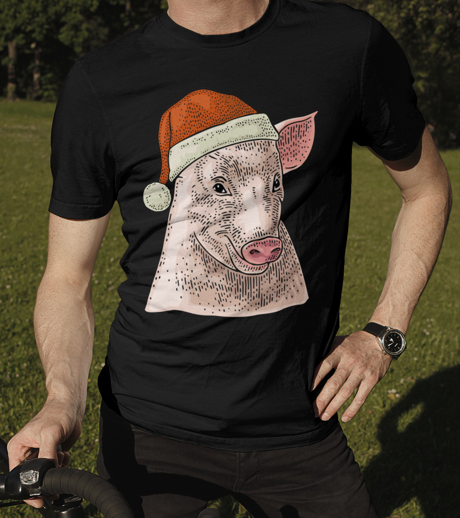 Pig In Santa Claus Cap Christmas T-Shirt