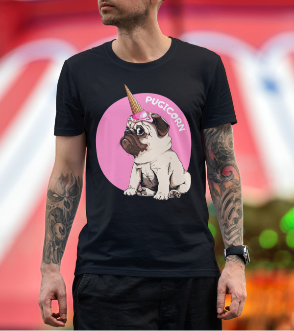 Premium T-Shirt: Pugicorn Ice Cream Cone Hat Cute Pug T-Shirt Pugicorn Ice Cream Cone Hat Cute Pug T-Shirt