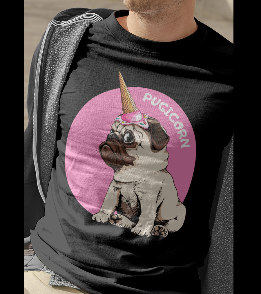 Pugicorn Ice Cream Cone Hat Cute Pug T-Shirt