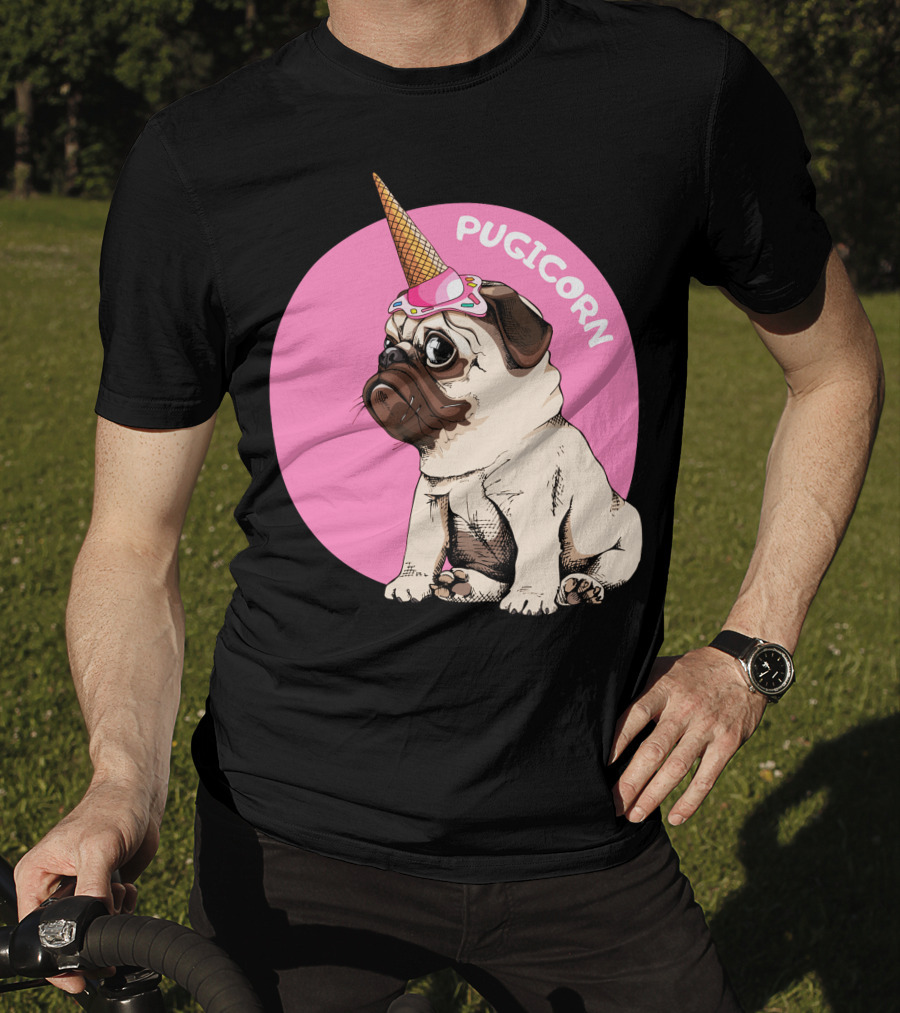Pugicorn Ice Cream Cone Hat Cute Pug T-Shirt