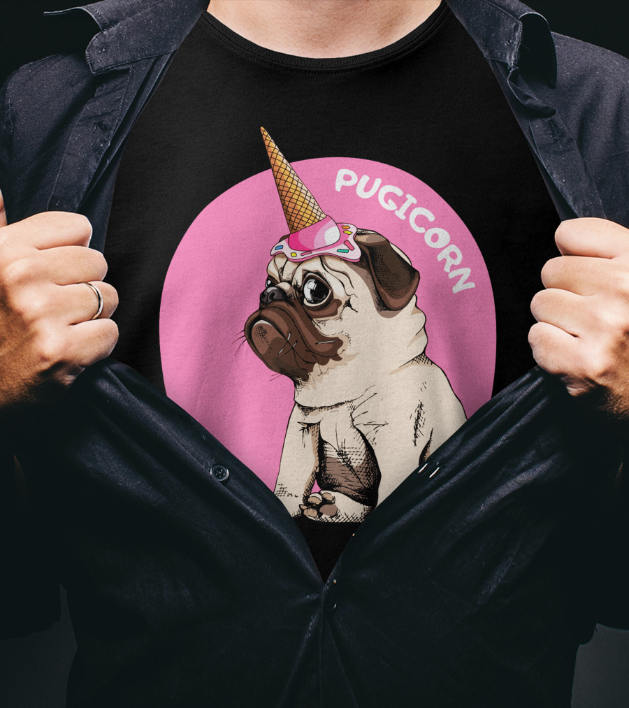 Pugicorn Ice Cream Cone Hat Cute Pug T-Shirt