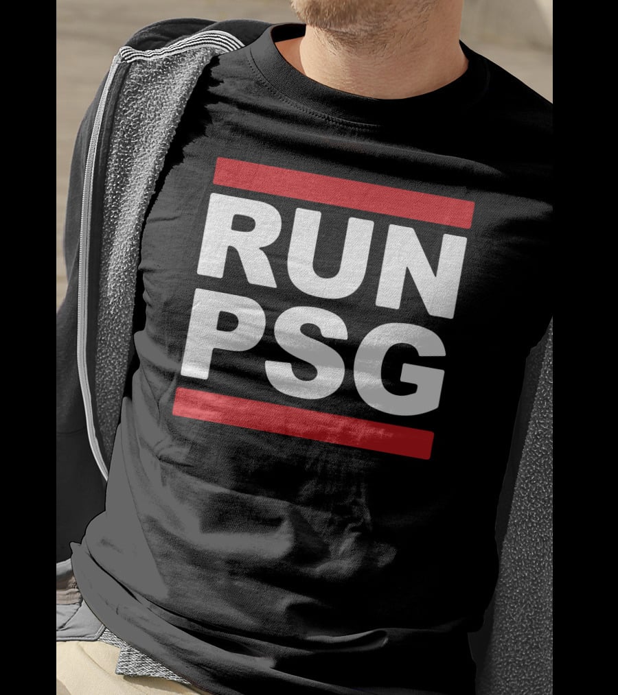 Run PSG Paris St Germain Fotbal Black Red Letters T-Shirt