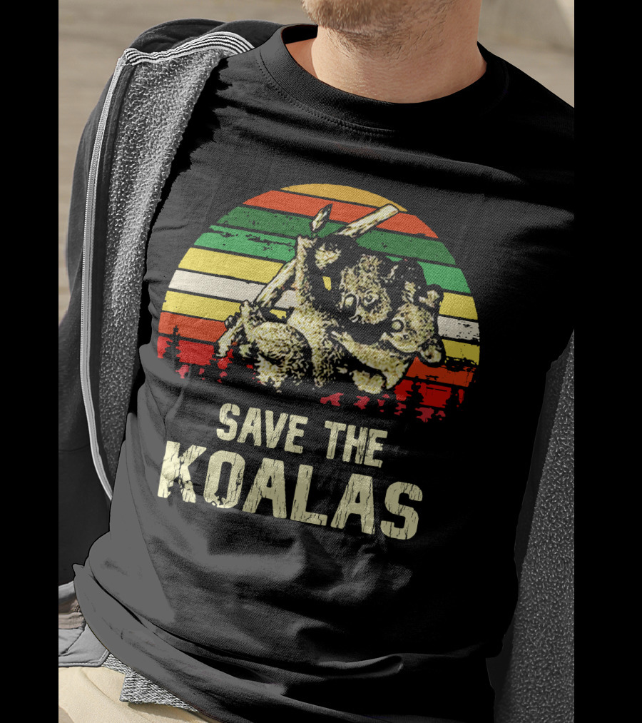 Save The Koalas Retro Sunset Conservation Message T-Shirt
