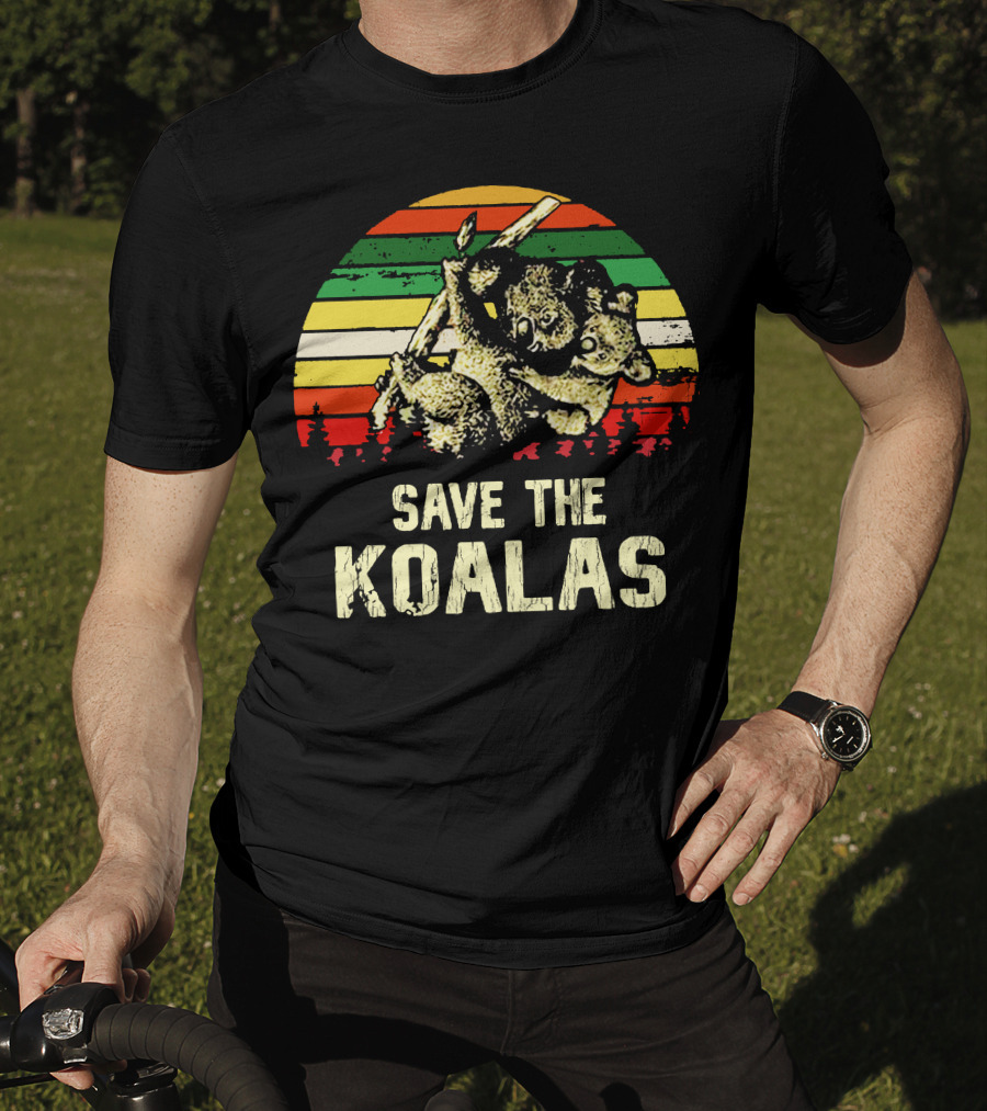 Save The Koalas Retro Sunset Conservation Message T-Shirt
