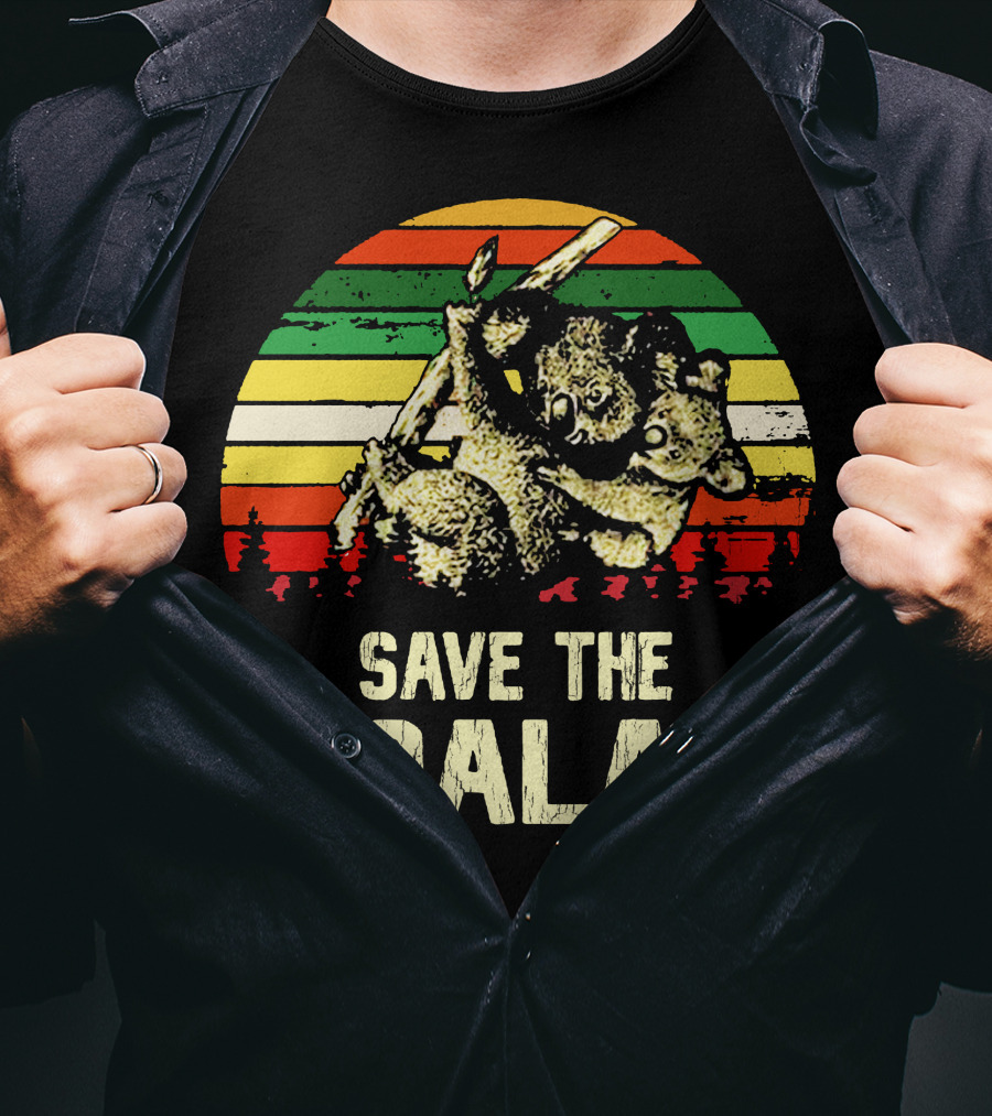Save The Koalas Retro Sunset Conservation Message T-Shirt
