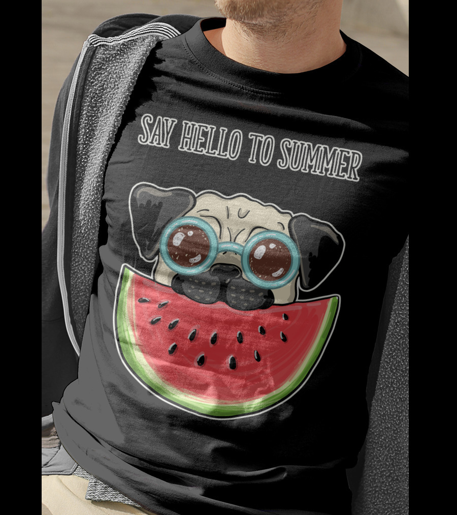 Say Hello To Summer Pug With Watermelon And Glasses T-Shirt