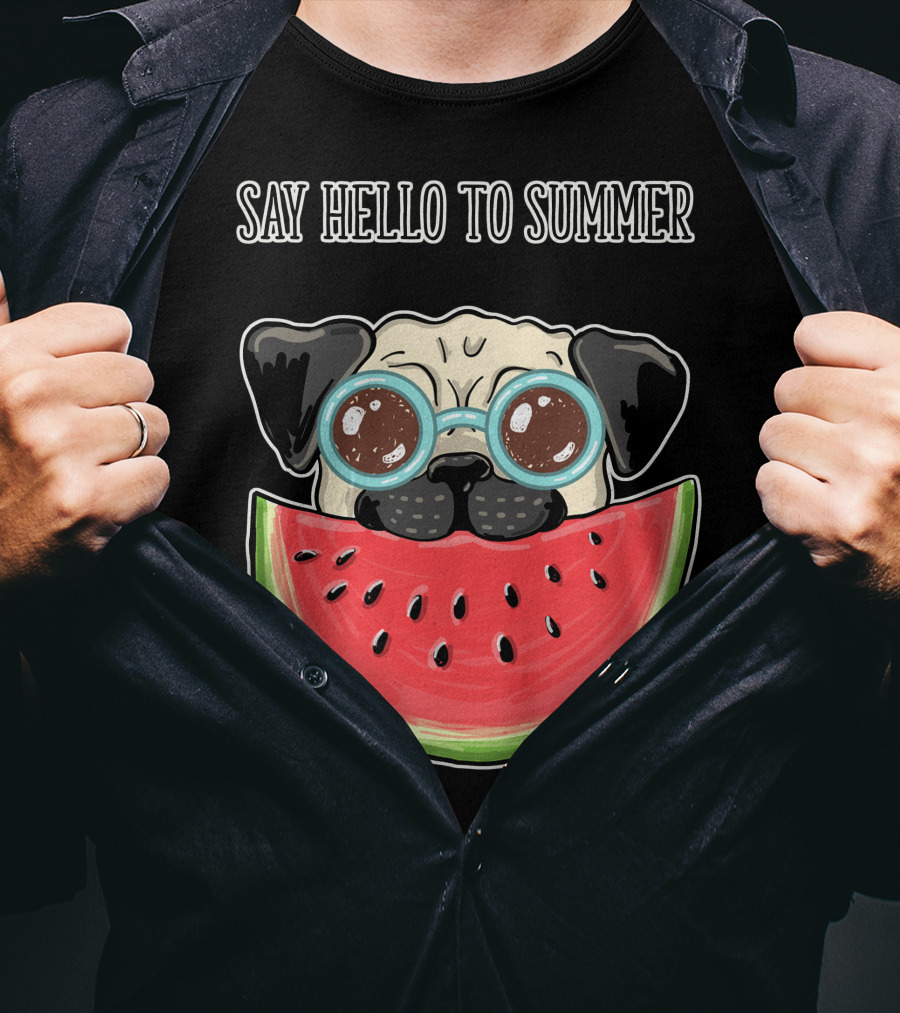 Say Hello To Summer Pug With Watermelon And Glasses T-Shirt