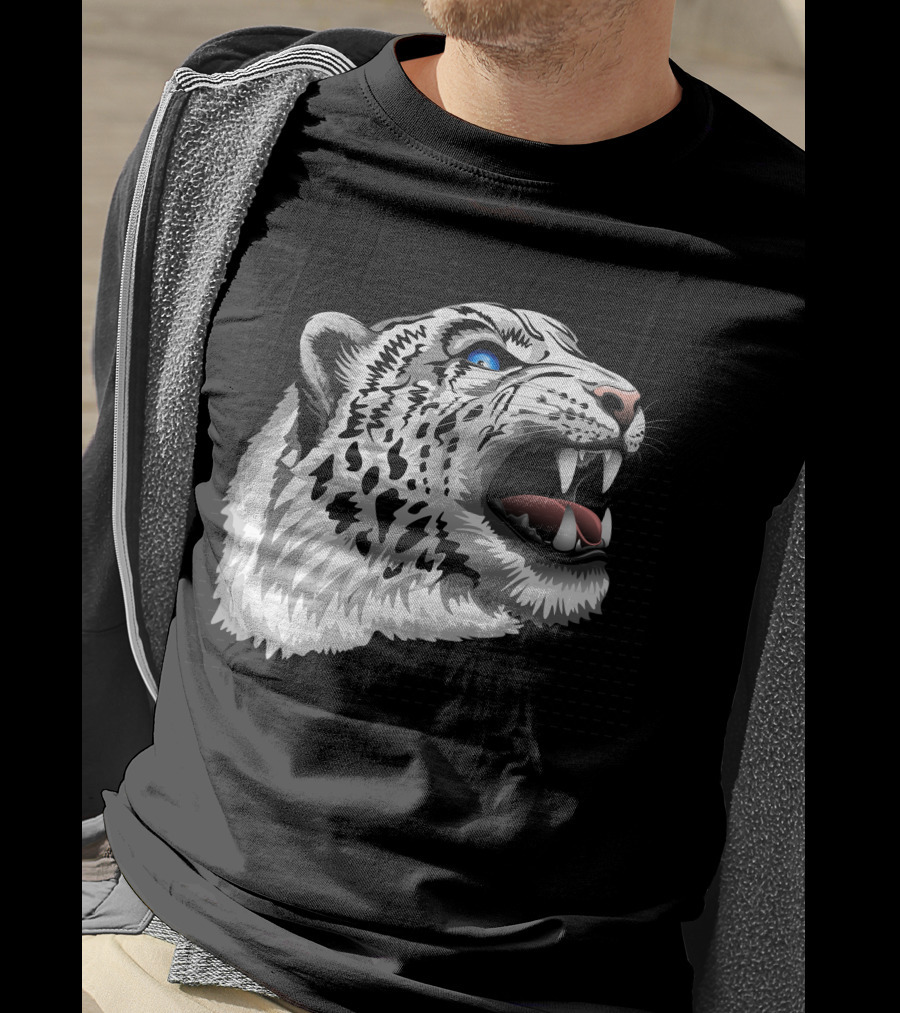 Snow Leopard Fierce Roaring Head T-Shirt