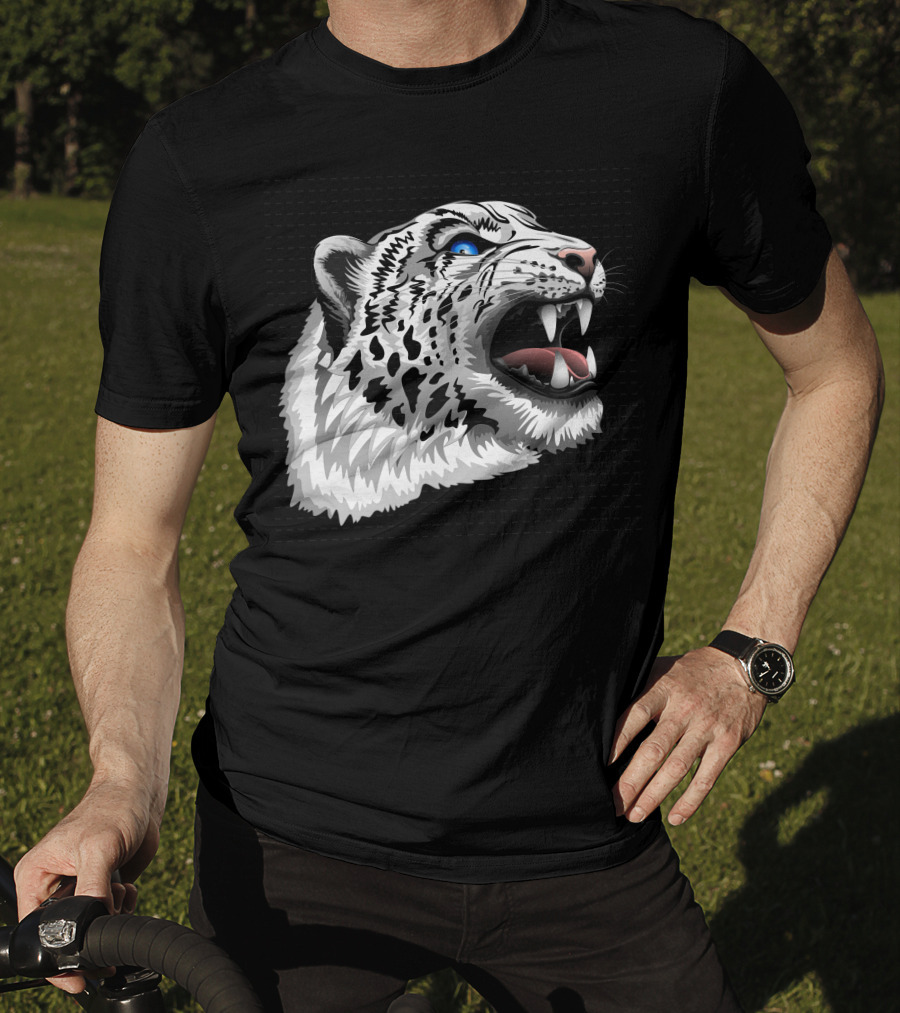 Snow Leopard Fierce Roaring Head T-Shirt