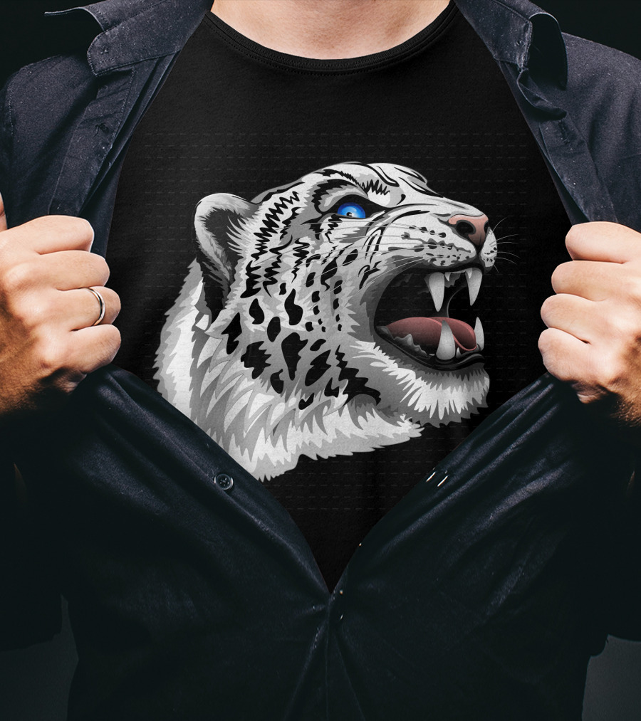 Snow Leopard Fierce Roaring Head T-Shirt