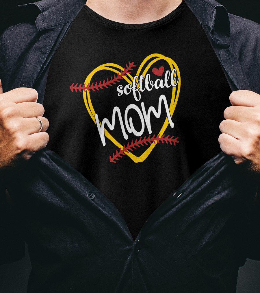 Softball Mom Heart Baseball Stitches T-Shirt