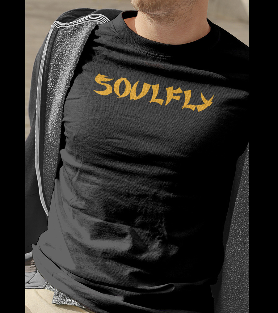Soulfly Logo Band Name Text In Yellow T-Shirt