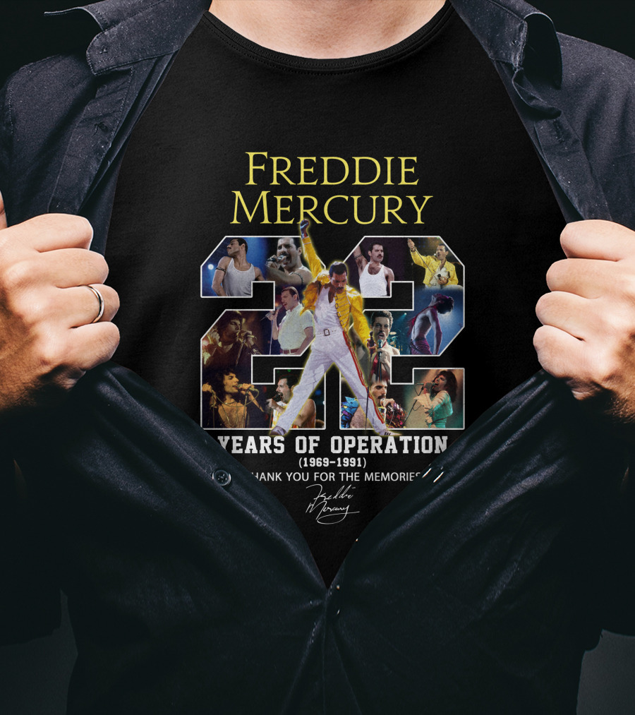 Freddie Mercury 22 Years Of Operation (1969-1991) Thank You For The Memories T-Shirt