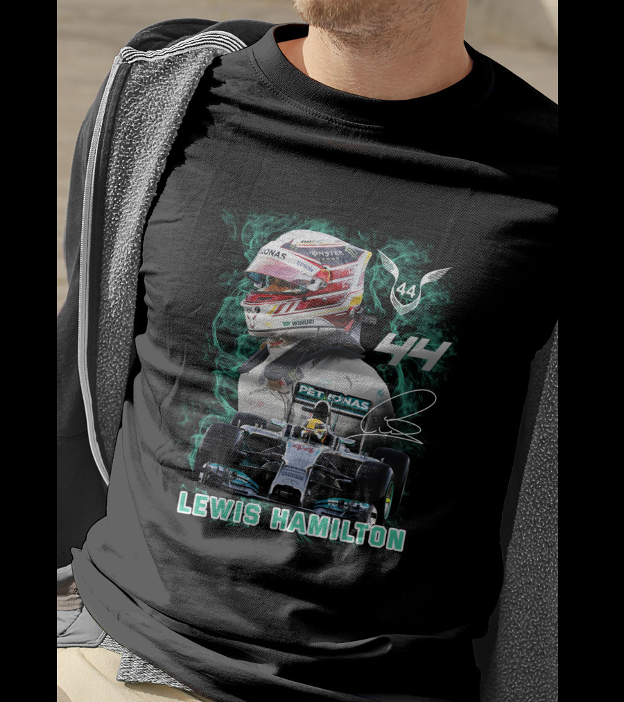 Lewis Hamilton 44 Mercedes Formula One Racing Helmet And Car Collaboration T-Shirt