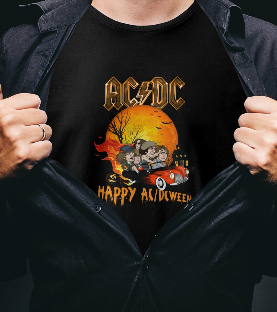 AC/DC Happy AC/DCween Halloween Theme Car And Moon Scene T-Shirt