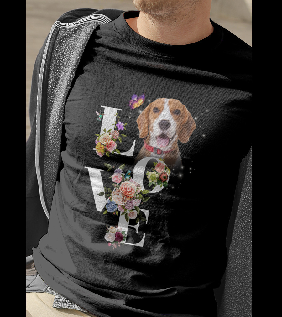LOVE Beagle Floral Butterfly T-Shirt