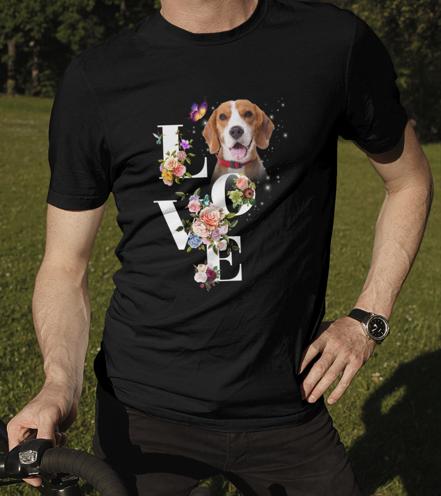 LOVE Beagle Floral Butterfly T-Shirt