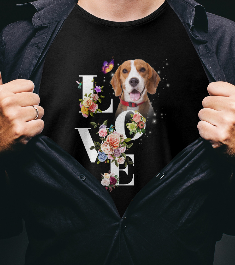 LOVE Beagle Floral Butterfly T-Shirt